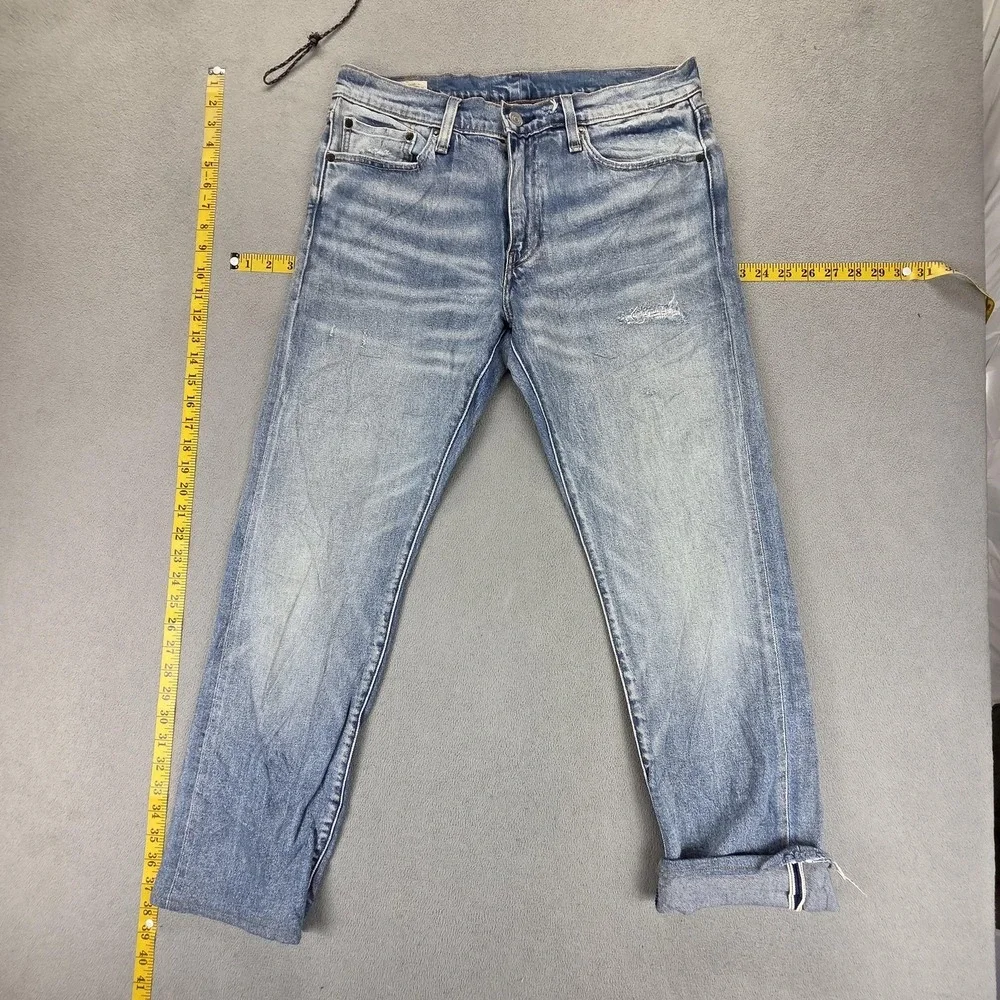 Levis 511 Jeans Mens Selvedge Blue Light Wash Slim Whiskers Honeycomb Fits 31x29